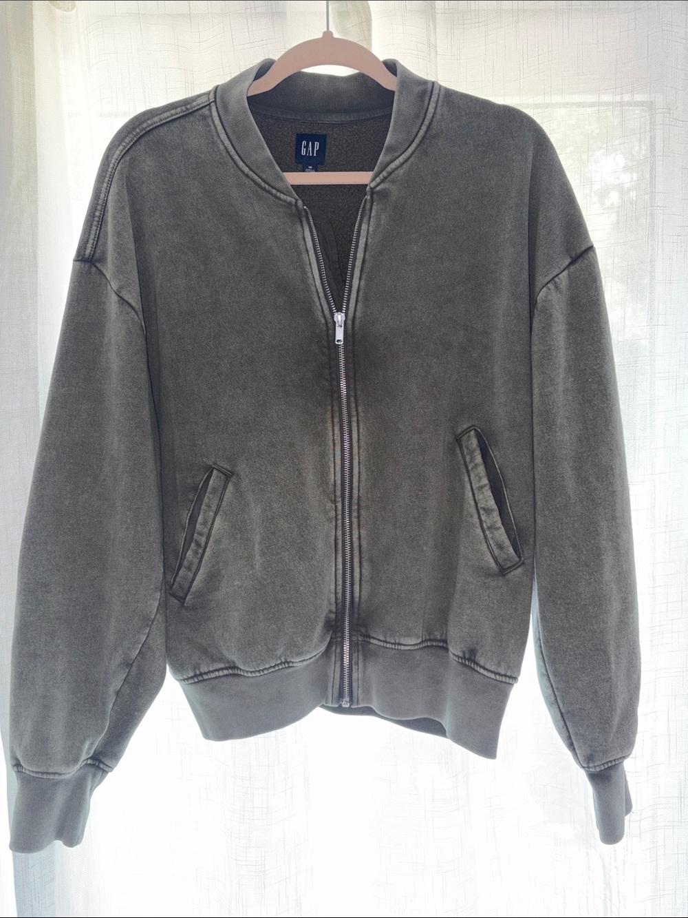 GAP Olive Green Washed Zip Bomber Jacket sz M